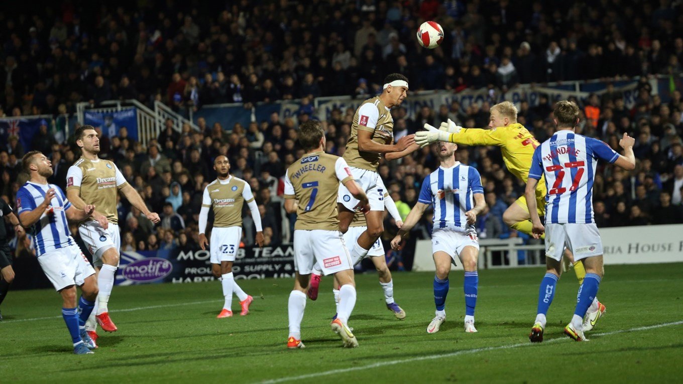 2021 11 06 Hartlepool FAC1 A 71 ww goal2 penalty by Jon Mitchell on Chris Forino