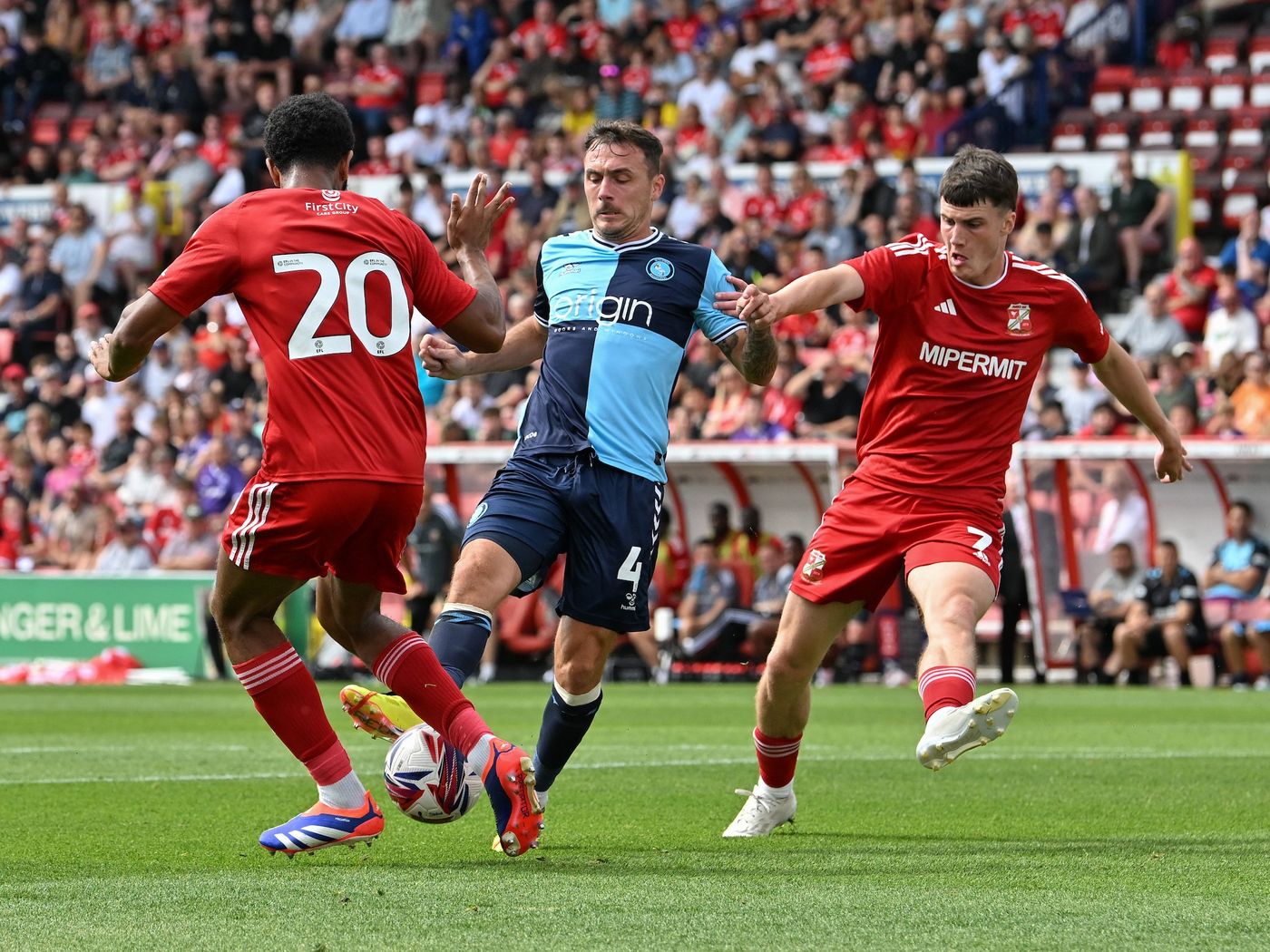 2024 08 03 Swindon FR A 16 Josh Scowen+Miguel Freckleton+Joel Cotterill